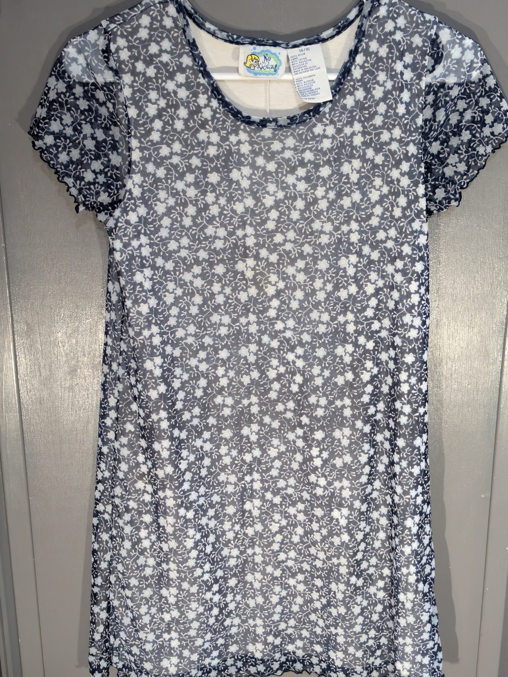 Vintage 90s No Kidding Sheer Mesh Floral Mini Dress 14/16 Fits S/M Y2K Grunge